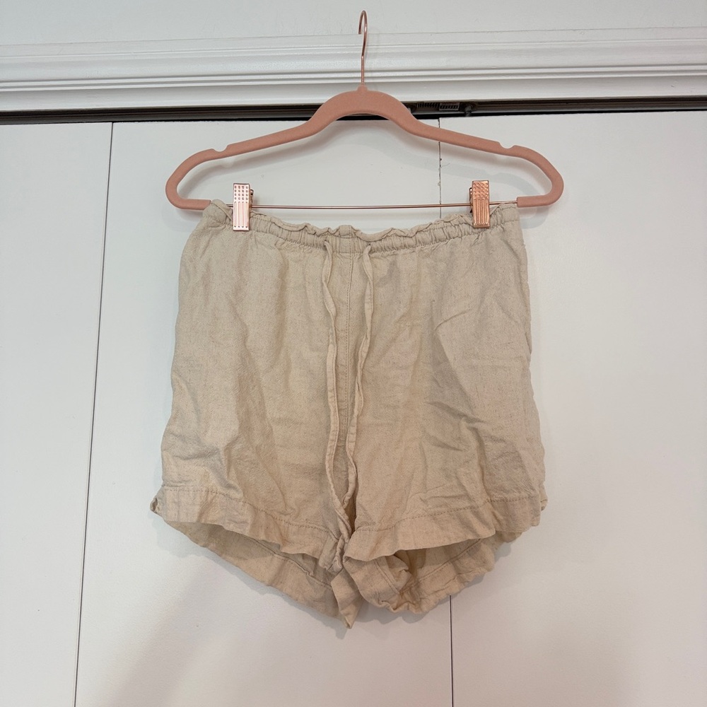 H&M Beige High Waist Linen-Blend Shorts